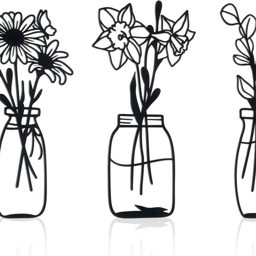 NEW  3 Piece Metal Flowers and Vases Wall Decoration. - Picture 3 of 9